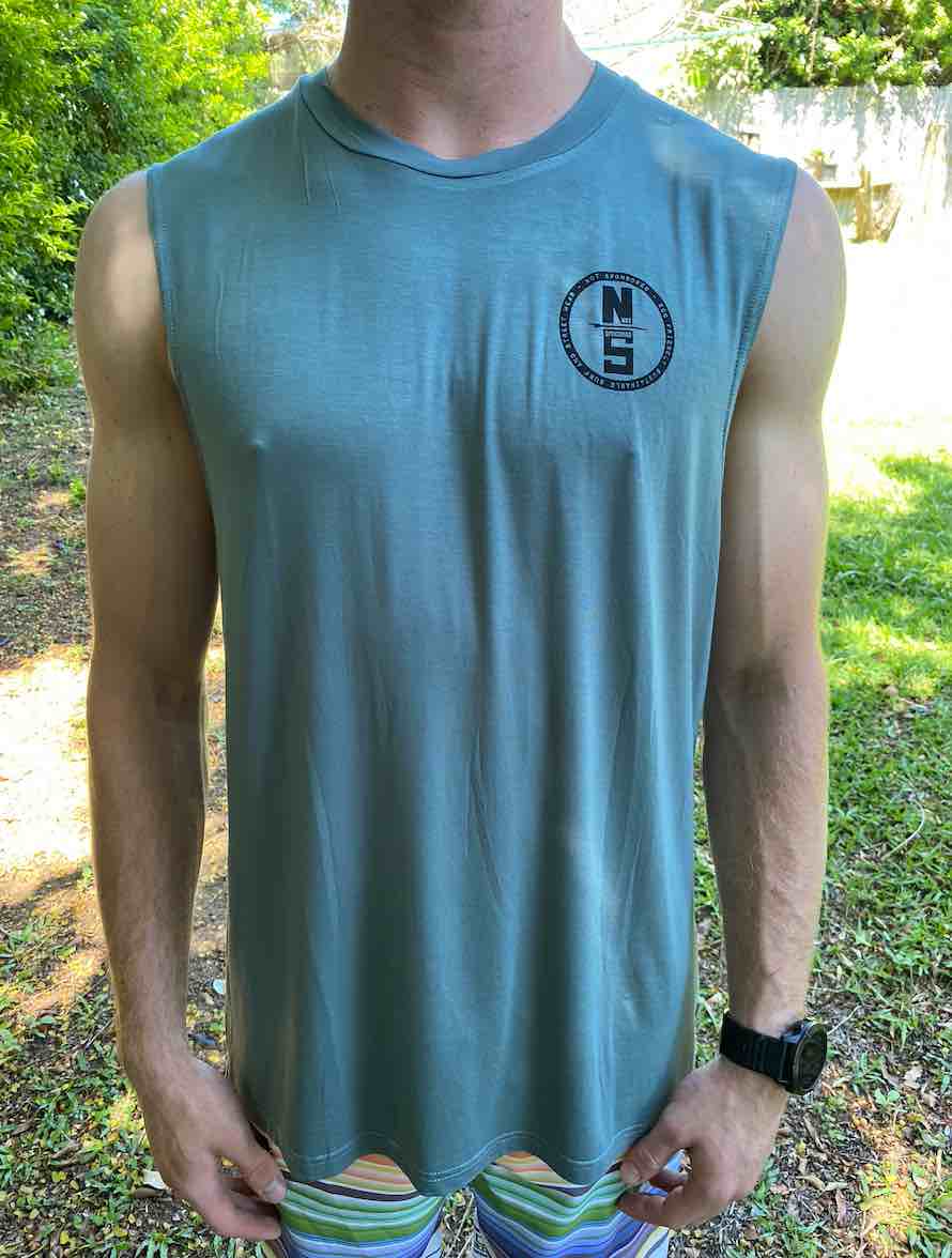 Muscle Tank Get Board Sustainable Surf Wear Teal Bamboo Mens Womens